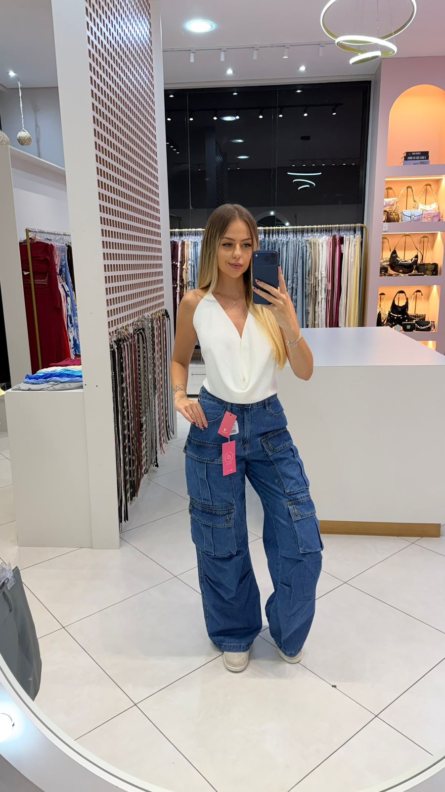 Wide Leg Cargo Azul Nebulizada Alcance — vista