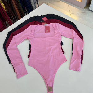 Body Manga Longa Decote Quadrado Poliamida